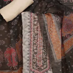 Desi Fusion Floral Printed Beads & Stones Organza Unstitched Dress Material-image-45