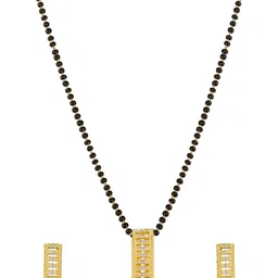 aadita Gold & Black American Diamond Mangalsutra with Earrings image 2