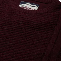 Roadster Men Maroon Self Design Pullover image 5