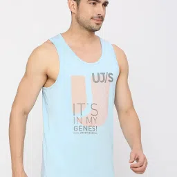UnderJeans by Spykar Ice Blue Regular Fit Printed Tank T-Shirt image 3
