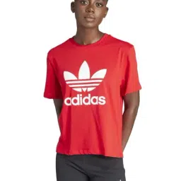Adidas Originals Red Cotton Loose Fit Logo Printed Sports T-Shirt-image-46