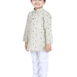 AJ Dezines Kids Beige & White Cotton Printed Full Sleeves Kurta Set image 3