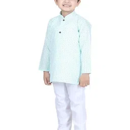 AJ Dezines Kids Blue & White Cotton Printed Full Sleeves Kurta Set image 3