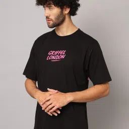 GRIFFEL Black Loose Fit Printed Crew T-Shirt image 3