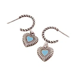 Accessorize London Women's Blue Twisted Hoop Heart Drop Earrings image 3