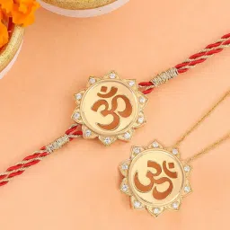 Ornate Jewels 925 Silver American Diamond Om Rakhi cum Pendant for Brother with Roli Chawal image 2