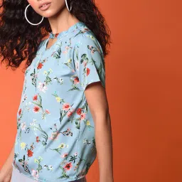 chimpaaanzee Chimpanzee Light Blue Floral Print Top image 3