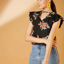 chimpaaanzee Chimpanzee Black Floral Print Top image 3