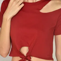 chimpaaanzee Chimpanzee Maroon Cotton Regular Fit Crop Top image 3