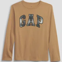 GAP Boys Lt.Brown Cotton Logo T-Shirt-image-13