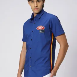 Mufti Royal Blue Slim Fit Cotton Linen Shirt image 3