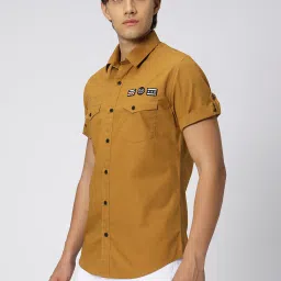 Mufti Khaki Slim Fit Cotton Linen Shirt image 3