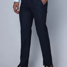 Cantabil Navy Regular Fit Checks Trousers image 3