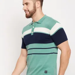 Cantabil Teal Regular Fit Striped Polo T-Shirt image 3