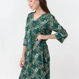Zink London Green Floral Print A Line Dress image 3