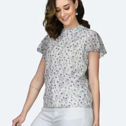 Zink London White & Lavender Floral Print Top image 3