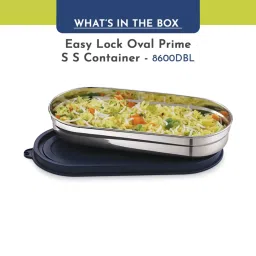 Magnus Easy Lock Oval Dark Blue Stainless Steel Container with Leakproof Lid 450 ml image 2