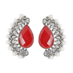 Teejh Ethnic Mahir Red Silver Oxidized Stud Earrings image 3