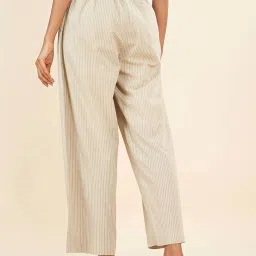 Akkriti by Pantaloons Beige Cotton Striped Palazzos image 2