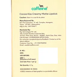 mCaffeine Cocoa Kiss Creamy Matte Lipstick Rose Martini - 4.2 gm image 3