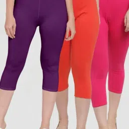 Gracit Purple & Orange Mid Rise Capris - Pack Of 3-image-29