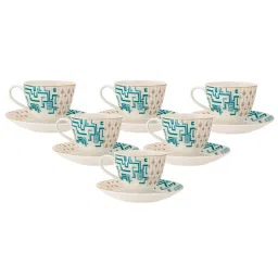 Clay Craft Printed Green Colour Gold Line Fine Ceramic Cup Saucer Set of 12 ( 6 Cups + 6 Saucers) - 180 ml each image 3