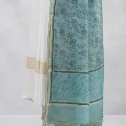 Fabindia Teal Silk Blend Dupatta image 5
