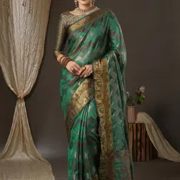Saree Mall Green Silk Woven Saree With Unstitched Blouse-image-82