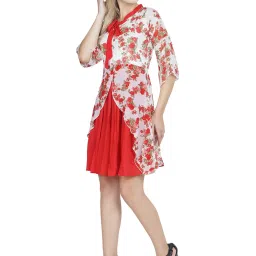 PATRORNA Red & White Floral Print A Line Dress image 3