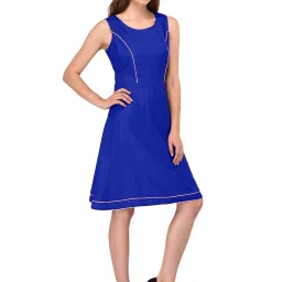 PATRORNA Royal Blue Regular Fit Peplum Tulip A Line Dress image 3