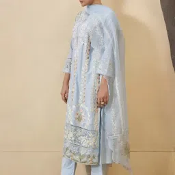 Kaftanize Pastel Blue Pakistani Work Ethnic Cotton Kurta with Pant and Dupatta image 2