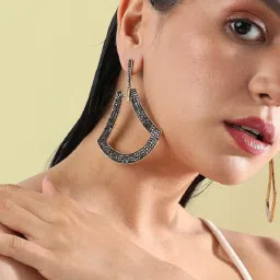 Sohi women's enigmatic eclipse drop earrings dark silver image 2