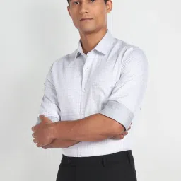 Arrow Grey Cotton Slim Fit Checks Shirt image 3
