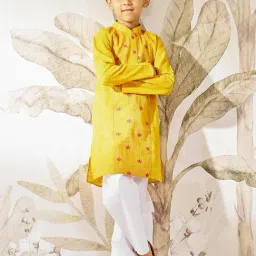 Vastramay Boys Mustard Cotton Regular Fit Embroidered Kurta Set image 5