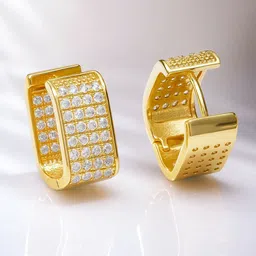 rubans voguish Rubans 18K Gold Plated Brass Wide Statement Hoop Earrings with Cubic Zirconia Detailing image 3