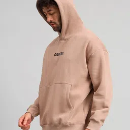 GRIFFEL Camel Loose Fit Logo Print Oversized Hooded Sweatshirt image 3
