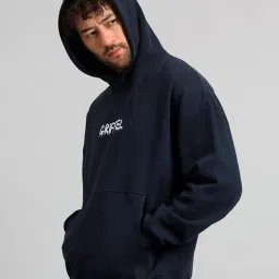 GRIFFEL Navy Loose Fit Graphic Print Oversized Hooded Sweatshirt image 3