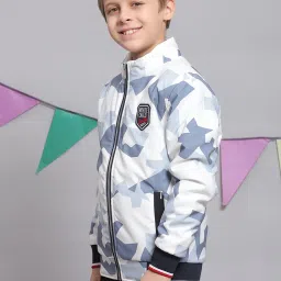 Monte Carlo Kids White & Blue Printed Full Sleeves Jacket image 3