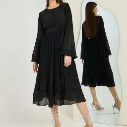 Styli Black Striped A-Line Dress-picture-37