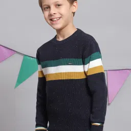 Monte Carlo Kids Navy Striped Full Sleeves Sweater image 3