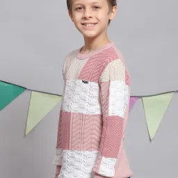 Monte Carlo Kids Pink Self Design Full Sleeves Sweater image 3