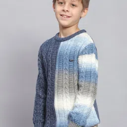 Monte Carlo Kids Blue Self Design Full Sleeves Sweater image 3