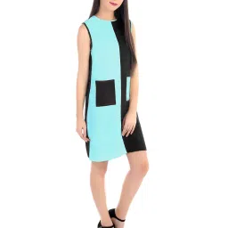 PATRORNA Light Blue & Black Color-Block Sheath Shift Dress image 3