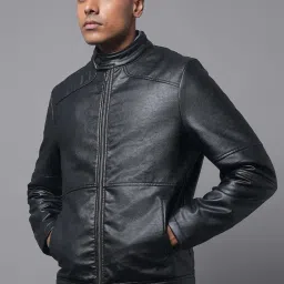 High Star Black Regular Fit Leather Jacket image 3