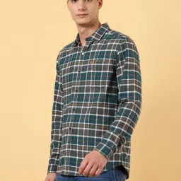 Wrangler Teal Cotton Regular Fit Checks Shirt image 3