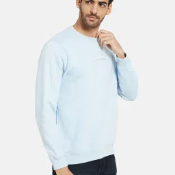 Octave Sky Blue Melange Regular Fit Round Neck Sweatshirt image 3