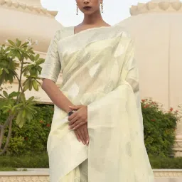 Elora Off-White Linen Woven Saree With Unstitched Blouse image 3