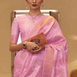 Elora Pink Silk Woven Saree With Unstitched Blouse image 3