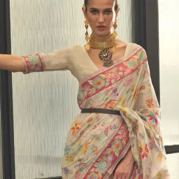 Elora Beige Silk Woven Saree With Unstitched Blouse image 3