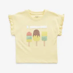 HOP Kids by Westside Yellow Ice-Cream Embellished Cotton T-Shirt-image-6